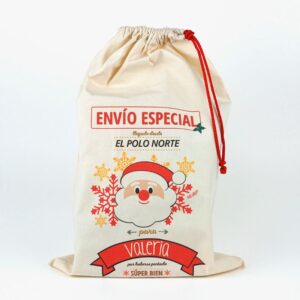 Saco navideño para regalos Papá Noel personalizado