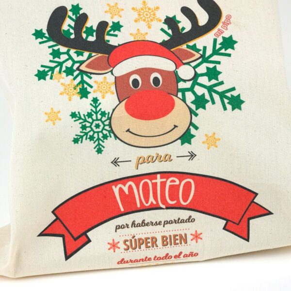 Saco navideño para regalos Reno Rudolph personalizado - Imagen 2