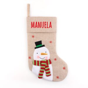 calcetin premium yute navidad muneco nieve personalizado