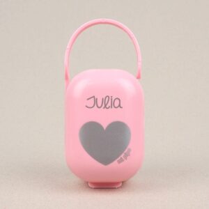 Cajita portachupetes rosa corazón plata personalizada
