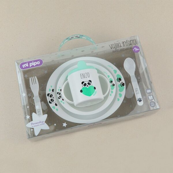 Vajilla panda menta personalizada - Imagen 2
