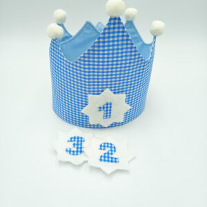 Corona de cumpleaños vichy azul
