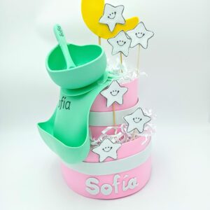Tarta de pañales personalizada estrellas rosa