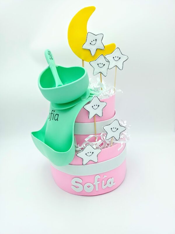 Tarta de pañales personalizada estrellas rosa