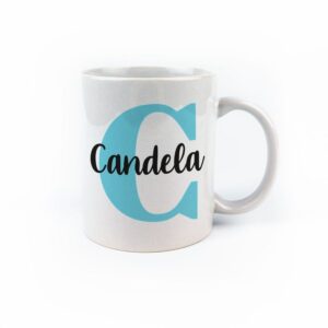 Taza cerámica inicial azul personalizada