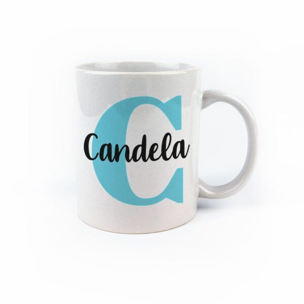Taza cerámica inicial azul personalizada