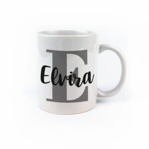 Taza cerámica inicial gris personalizada