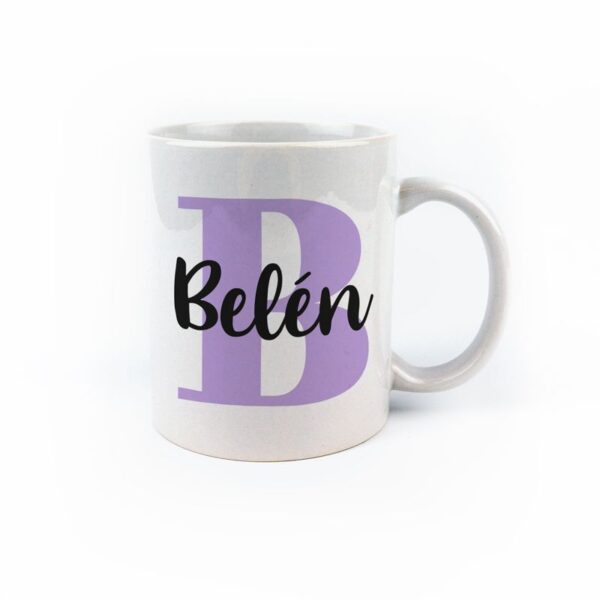 Taza cerámica inicial lila personalizada