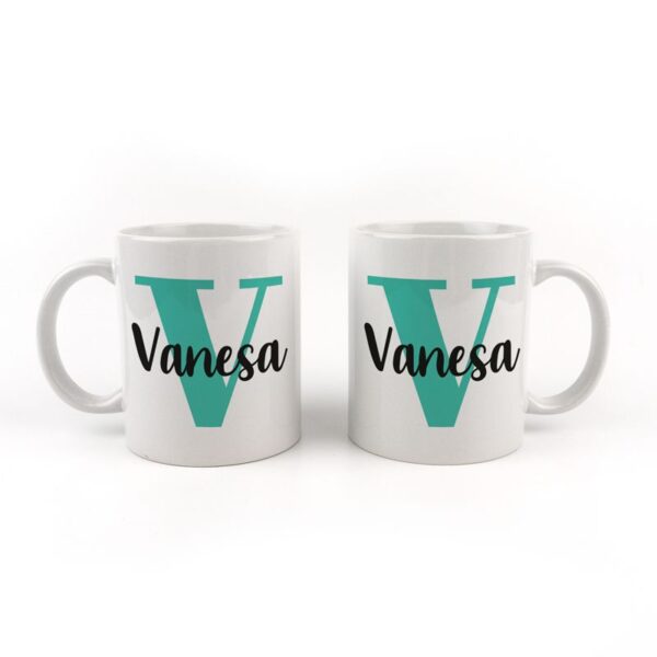 Taza cerámica inicial verde personalizada - Imagen 2
