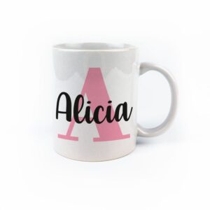 Taza cerámica inicial rosa personalizada