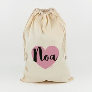 Saco para juguetes personalizado corazón rosa