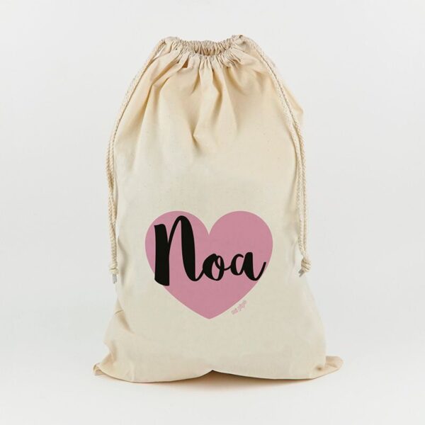 Saco para juguetes personalizado corazón rosa