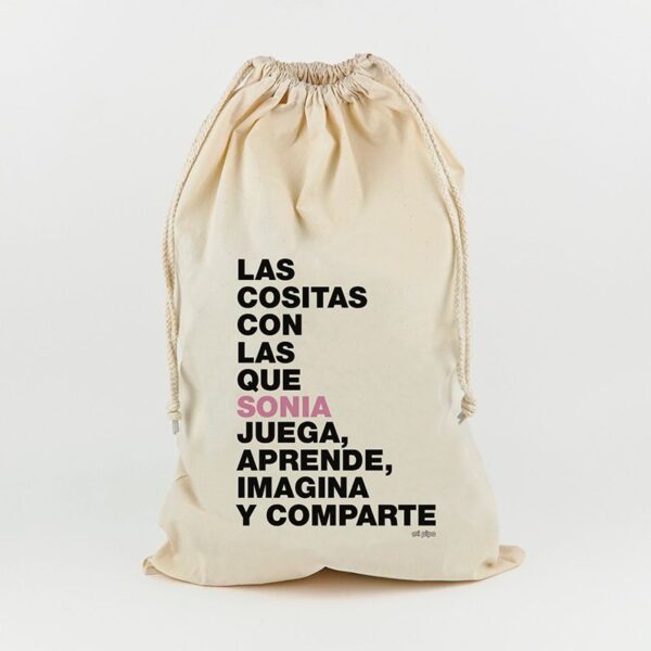 Saco para juguetes personalizado cositas rosa