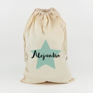Saco para juguetes personalizado estrella mint
