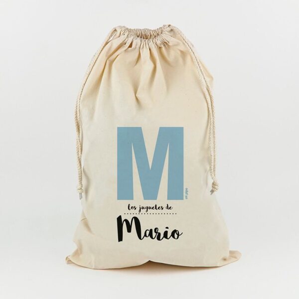 Saco para juguetes personalizado inicial azul