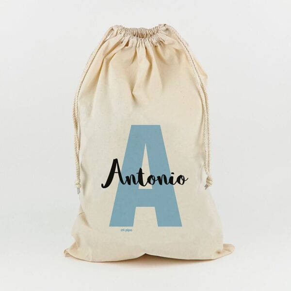 Saco para juguetes personalizado inicial azul