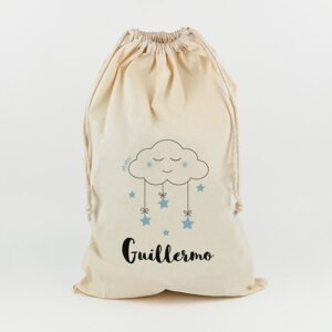 Saco para juguetes personalizado nube azul