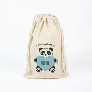 Bolsa algodón las cositas de panda corazón azul personalizado