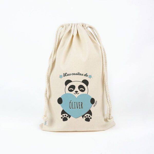 Bolsa algodón las cositas de panda corazón azul personalizado