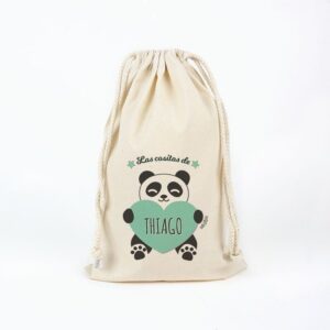 Bolsa algodón las cositas de panda corazón menta personaliado
