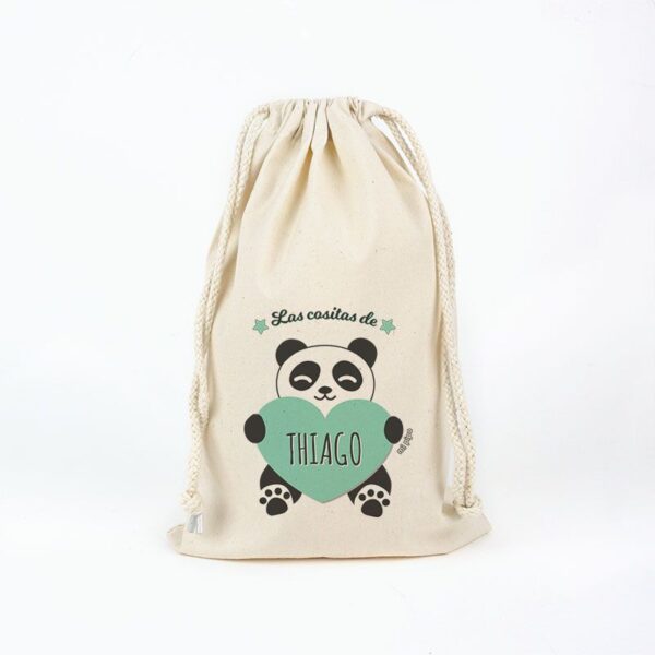 Bolsa algodón las cositas de panda corazón menta personaliado