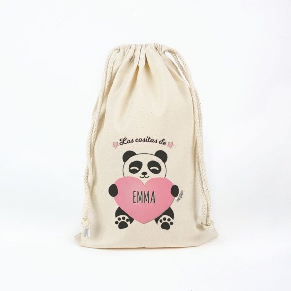 Bolsa algodón las cositas de panda corazón personalizado