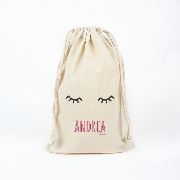 Bolsa algodón pestañas rosa personalizado