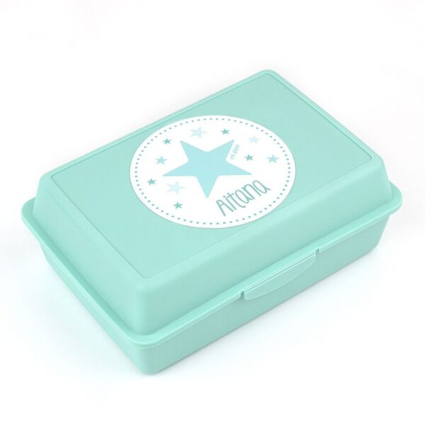 Caja porta alimentos personalizada estrella menta