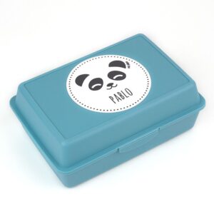 Caja porta alimentos personalizada panda azul