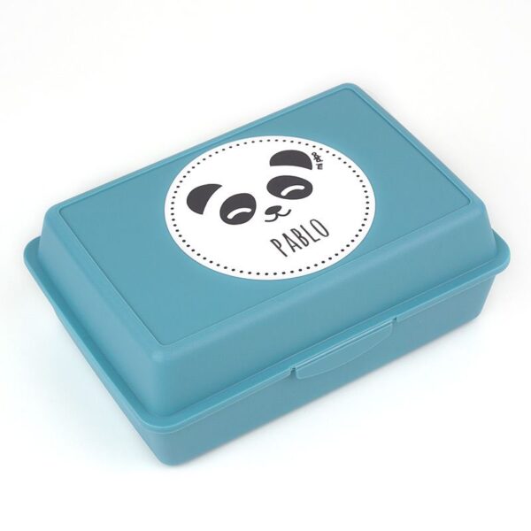 Caja porta alimentos personalizada panda azul