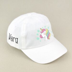 Gorra infantil unicornio blanca personalizada