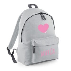 Mochila junior gris personalizada en rosa