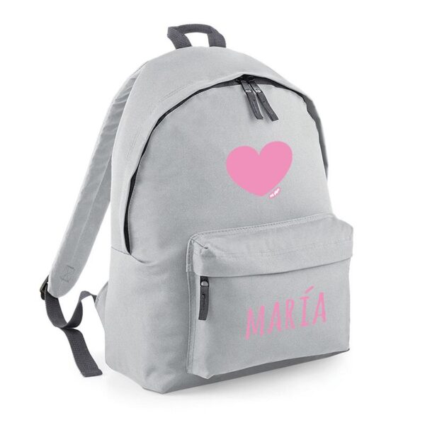 Mochila junior gris personalizada en rosa