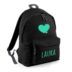 Mochila junior negra personalizada en menta