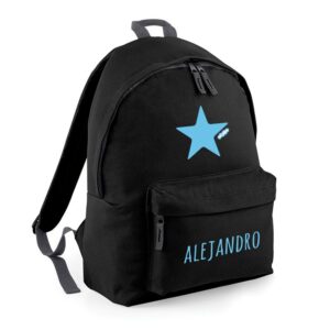 Mochila junior negra personalizada en azul