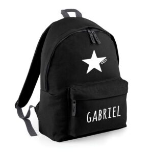 Mochila junior negra personalizada en blanco