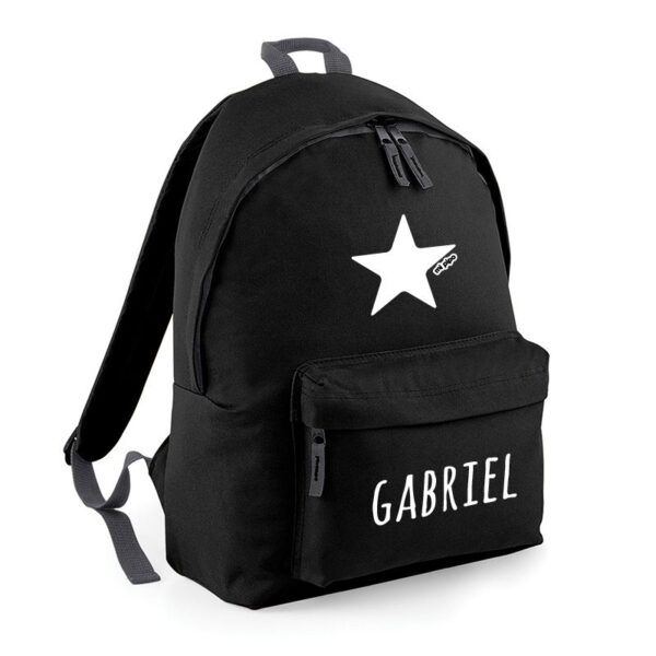 Mochila junior negra personalizada en blanco