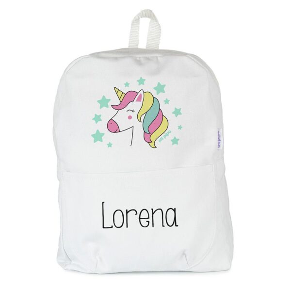 Mochila mediana lona personalizada unicornio color a elegir