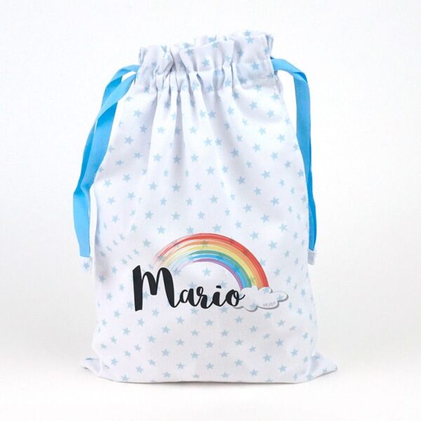 Saquito arcoiris azul personalizado