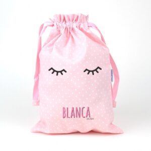 Saquito pestañas rosa personalizado