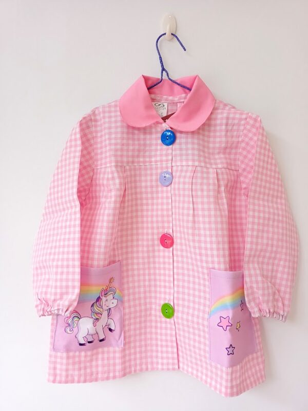 Bata escolar bolsillos unicornio rosa