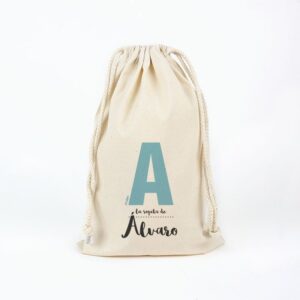 Bolsa algodón la ropita de inicial azul personalizada