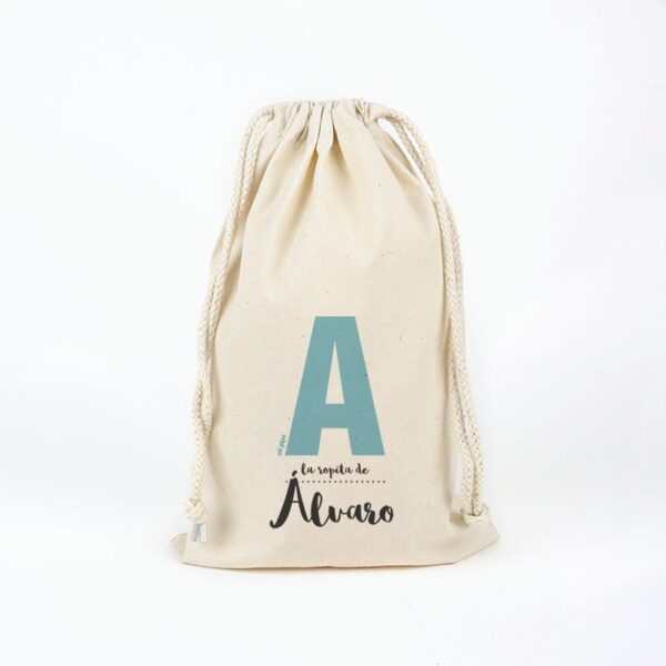 Bolsa algodón la ropita de inicial azul personalizada