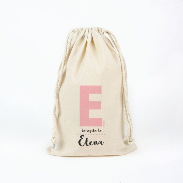 Bolsa algodón la ropita de inicial rosa personalizada