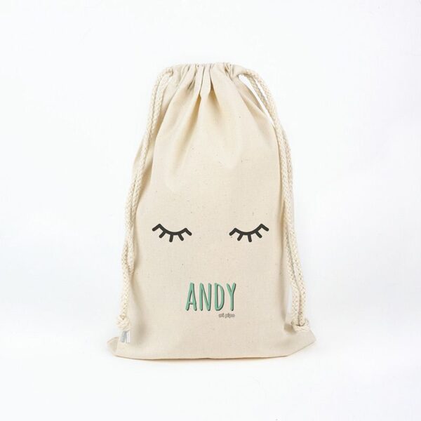 Bolsa algodón pestañas menta personalizada