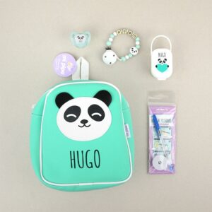 Pack el cole mola panda menta personalizado