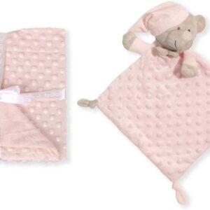 Manta y doudou topitos rosa bebé