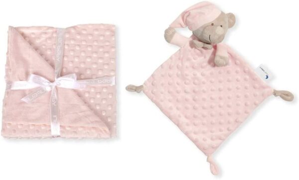 Manta y doudou topitos rosa bebé