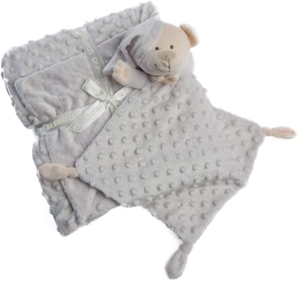 Manta y doudou topitos gris