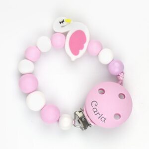 Cadena silicona cisne rosa personalizada en el clip